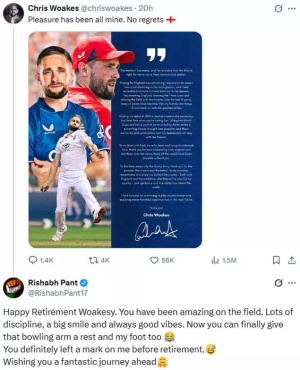 Rishabh Pant's Witty Retirement Wish to Chris Woakes Goes Viral, Acknowledging Injury Link