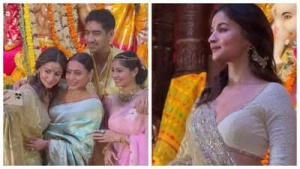Alia Bhatt Dazzles in Traditional Saree at Durga Puja Pandal; Fans Declare Her Look 'Top Tier'