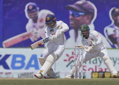 Pathum Nissanka celebrates his century against Bangladesh