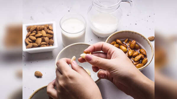 A comparison of peeled and unpeeled almonds.