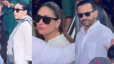 Karisma Kapoor, Kareena Kapoor, and Saif Ali Khan en route to Delhi for Sunjay Kapur's prayer meet