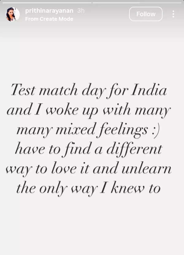 Prithi Ashwin's Instagram post