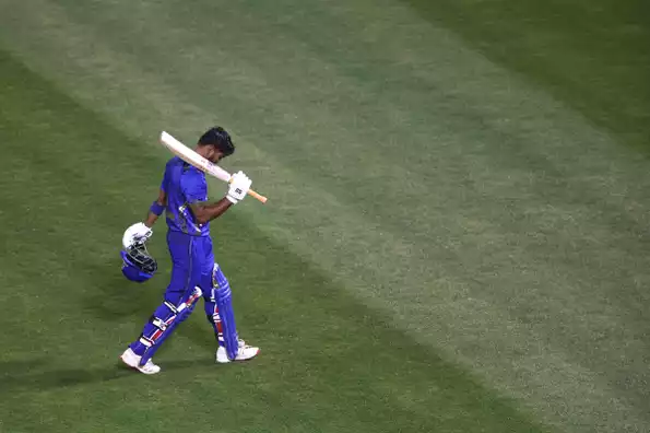 Monank Patel celebrates his stunning innings.