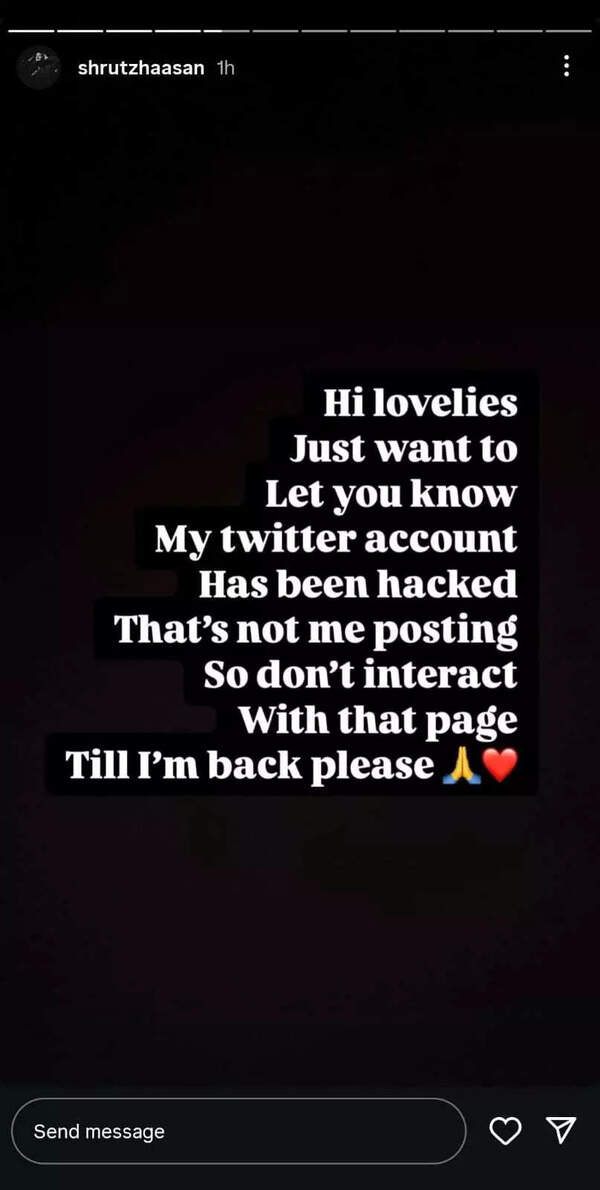 Shruti Haasan warns fans after her X account gets hacked: 'Don't interact with that page till I'm back'