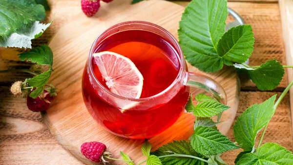 Steaming cup of herbal tea