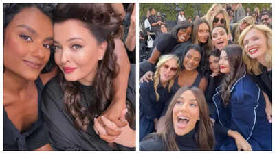 PICS: Aishwarya Rai Bachchan set to dazzle Paris Fashion Week; poses for selfies with 'Bridgerton' star Simone Ashley, BFF Eva Longoria